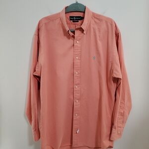 Vintage Ralph Lauren poplin cotton long sleeve peach colored shirt. Size XL